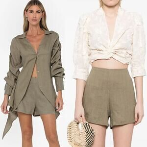NEW Just BEE QUEEN Andi Green 100% Linen Casual Shorts with Back Zipper Sz: XS